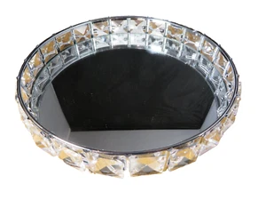 New Round Mirror And Jewelled Raised Edge Boarder Decorative Tray - Picture 1 of 12