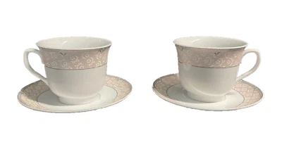 Euro porcelana 8 peças blush rosa/ouro Sandra xícara de chá/pires conjunto para 4 pessoas - Imagem 1 de 4