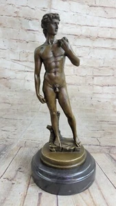 SIGN MICHELANGELO DAVID BRONZE SCULPTURE NUDE MALE DECO HOT CAST CLASSIC ARTWORK - Picture 1 of 7