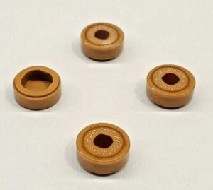 6x- Lego mittlere Nougatfliese, rund 1 x 1 mit dunkelorangenem Kreis, weiße Flecken - Bild 1 von 1