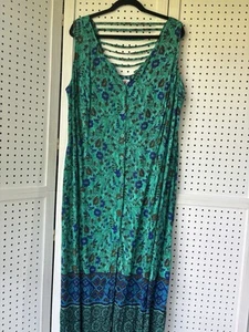 VTG Y2K Maxi Dress size 22W Flowy R&K Originals Green Blue Floral Button Tank - Picture 1 of 7