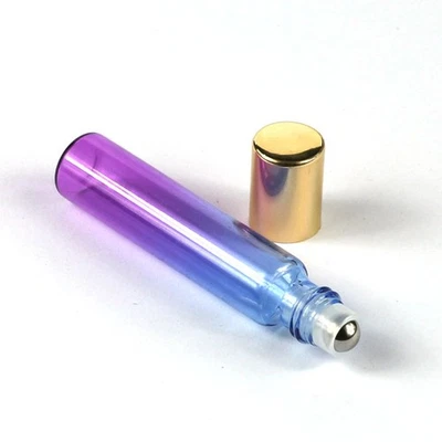 Venta al por mayor Botellas enrollables de aceite esencial de vidrio colorido de 10 ml con bola tapa dorada AP Foto 1 de 4