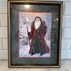 G Barker signierter Kunstdruck Nikolaus/WEIHNACHTSMANN/WEIHNACHTSMANN GOLDRAND gerahmt - Bild 1 von 14