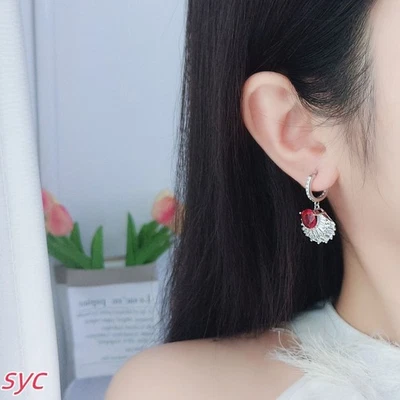 New In GIft Box Hyperbola earrings with staggered circles, red, rhodium plated - Image 1 of 2