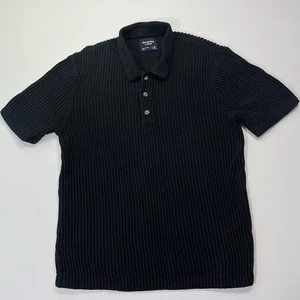 Abercrombie & Fitch Sweater Polo Mens Medium Camp Collar Ribbed Knit Black Shirt - Picture 1 of 7