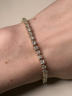 "Brazalete de tenis de oro amarillo sólido de 14K y diamantes naturales de aproximadamente 3,5 quilates, 6,5""" Foto 1 de 4
