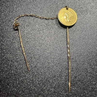 Antique Indian Princess 1 Dollar Gold Coin Stick Pin “JGJ” Engraved - Image 1 of 3