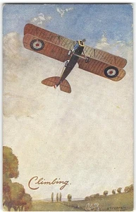 Tractor Biplane "CLIMBING" Aviation Tuck Oilette Art 1910s Antique Postcard - Picture 1 of 2
