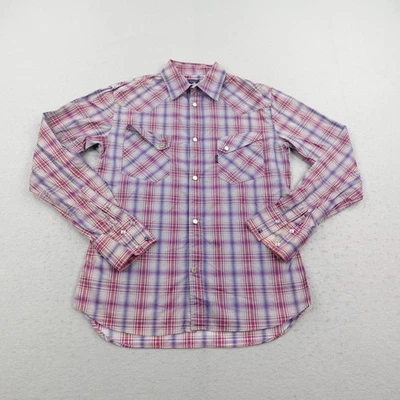 Camisa de mezclilla Paul Smith para hombre mediana rosa púrpura gris a cuadros Western Pearl Snap Foto 1 de 4