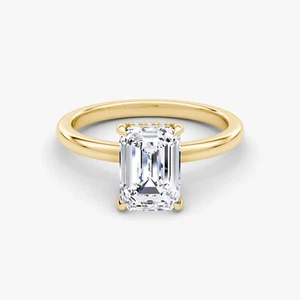 3 Ct Emerald Cut Lab Grown Diamond Hidden Halo Engagement Ring 14k Yellow Gold - Picture 1 of 4