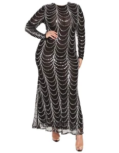 USA Women Long Sleeve See through Sequin Elegant Party Club Prom Maxi Dress - Picture 1 of 4