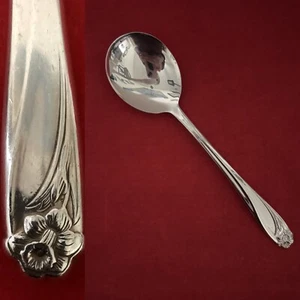 1847 Rogers Bros IS DAFFODIL Silverplate Round Cream Soup Spoon Vintage 1950s - Picture 1 of 4
