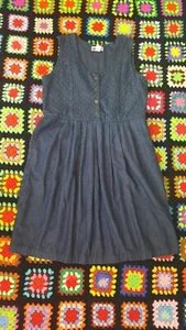 VINTAGE 90s Quilted Denim Snap Midi Dress American Sweetheart Pockets L/XL  - Picture 1 of 4