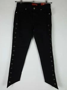 NEW Guess Black Denim Jeans Women $128 Caro Grommet Leg Skinny Angled Hem Sz 29 - Picture 1 of 12