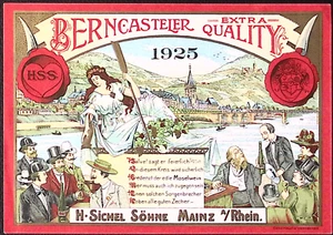 1925 Era de la Prohibición Berncasteier Calidad Extra H Sichel Sohn Mainz Etiqueta Rin - Imagen 1 de 3