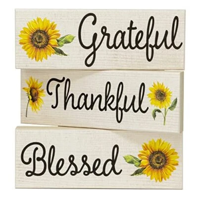 JennyGems Sunflower Decor, Grateful Thankful Blessed Wood Blocks,Farmhouse Decor - Image 1 of 4
