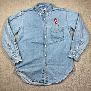 Camisa De Colección Universal Studios Para Hombre Mediana Azul Denim Gato Con Sombrero Islas Aventura - Imagen 1 de 14