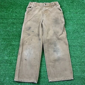 Carhartt Canvas Pants Youth Size 8 Brown Lined Dungaree Fit Work Wear Outdoors - Picture 1 of 13