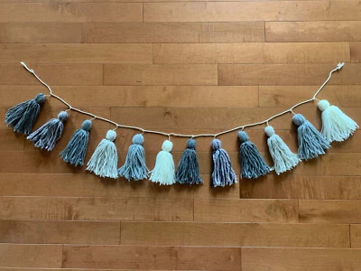 Gray Tassel Garland Yarn Pom Banner Decorative Wall Hanging Decor College Dorm - Image 1 of 4