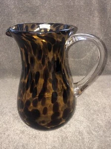 Pier 1 Tortoise Shell Amber Pitcher Glass Brown Clear Handle 8 1/2” Tall - Picture 1 of 4