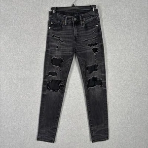 American Eagle Jeans Mens 26x30 Black Airflex Temp Tech Destroyed Ripped Torn - Picture 1 of 12