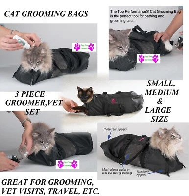 TOP PERFORMANCE CAT GROOMING&CARE BAG Restraint System Nail Clipping Carrier Bath Bathing*3 SIZE