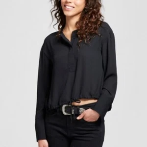 Women's Long Sleeve Drawstring Blouse - Mossimo Black - Picture 1 of 2
