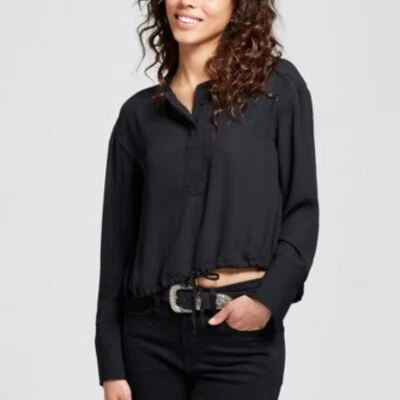 Blusa con cordón de manga larga para mujer - negra Mossimo Foto 1 de 2