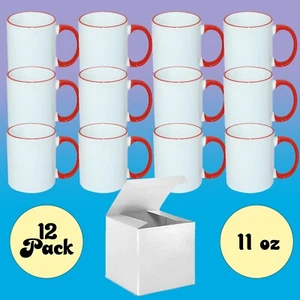 12 tazas de café en blanco de sublimación con mango de borde rojo de 11 oz + caja blanca individual - Imagen 1 de 4