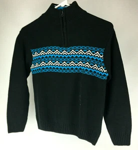 XG Boy's Black with Blue/White Accents 1/4 Zip Cotton Pullover Sweater - Small - Picture 1 of 9