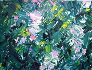 Abstract Leaf Painting – 12x16 Original Green Acrylic Art on Cardboard - Picture 1 of 4