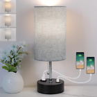3-Color Temperature Bedside Nightstand Lamp with USB Port and AC Outlet Table L