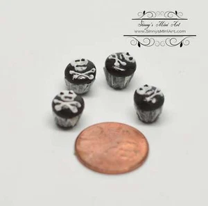 1:12 Dollhouse Miniature 4 Skeleton Cupcakes/Halloween BD K1807 - Picture 1 of 2