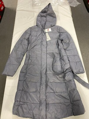 Chaqueta acolchada para mujer Cole Haan gris con capucha hasta la rodilla talla XS Foto 1 de 4