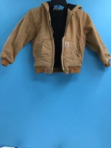 Youth Carhartt Coat Tan W/Hood (SZ. XS 8) Damaged Zipper - Picture 1 of 9