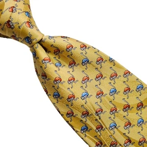 A2) LEONARD YELLOW GEOMETRIC OSTRICH NECKTIE MADE IN ITALY - Picture 1 of 4