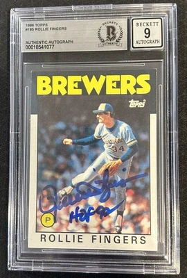 Rollie Fingers Signed 1986 Topps #185 BGS Authentic 9 Auto Brewers - Image 1 of 2