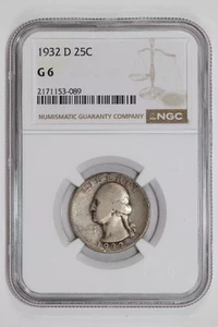 1932-D WASHINGTON QUARTER NGC G6 - Picture 1 of 2