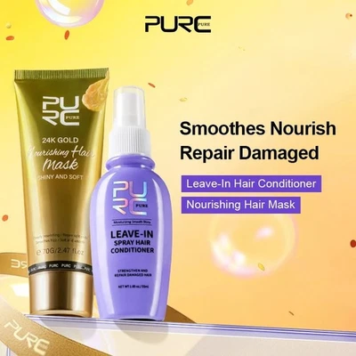 Juego de mascarilla capilar y acondicionador sin enjuague PURC 24K dorado tratamiento de queratina Foto 1 de 4