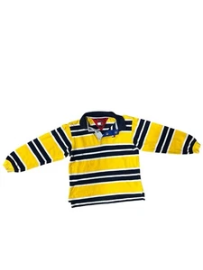 Tommy Hilfiger Boys Striped Rugby Polo Shirt Long Sleeve Size 7 Yellow Navy - Picture 1 of 11