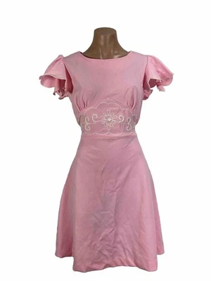 Vestido De Colección Montgomery Ward Años 60 12 Cintura Imperio Rosa Volantes Manga Floral Foto 1 de 4