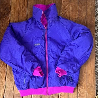 Columbia Mujer’s Vintage Años 90 Vibrante Reversible, Manga Raglán Nylon Nieve Chaqueta Foto 1 de 4