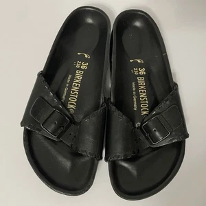 Birkenstock Madrid Solid Black Leather Buckle Strap Woven Trim EU 36 US 5 - Bild 1 von 10