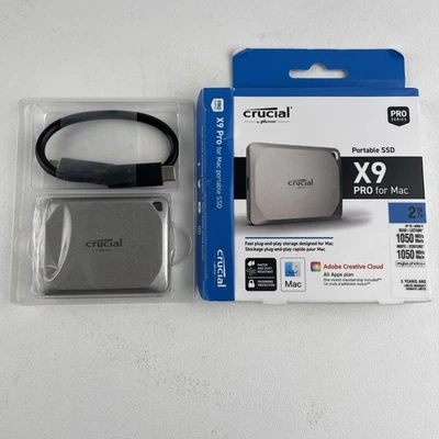 CRUCIAL X9 PRO FOR MAC 2TB PORTABLE SSD MTXDF CT2000X9PROMACSSD9B NEW, SEALED - Image 1 of 4