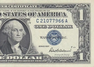 1957 UNITED STATES SILVER CERTIFICATE $1 "C" (( aUNC )) - Picture 1 of 6