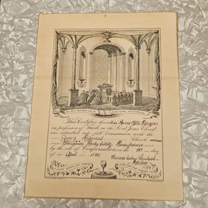 Certificado Iglesia Bautizada Annie Renger Bautismo 1885 Straustown PA - Imagen 1 de 6