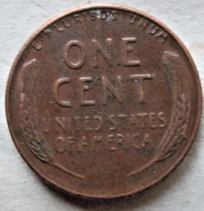 1956 WHEAT CENT, REVERSE RIM TO STALK DIE CRACK ERROR, XF, BROWN, CIRCULATED - Picture 1 of 3