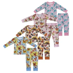 Western Country Girls Pajama Set Horse Cactus Pink Sleeper Wear Outfit - Picture 1 of 5