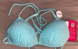 NWT Hula Honey Striped Push Up Bra Swimsuit Bikini Top M Aqua (B6) - Picture 1 of 2
