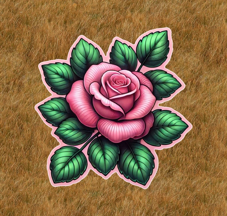 Beautiful pink rose 100% waterproof vinyl sticker decal - many sizes available - Image 1 of 1